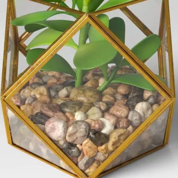 Set o f 2) 5" x 4" Artificial Succulent Plant with Brass Terrarium - Opalhouse - Picture 2 of 7